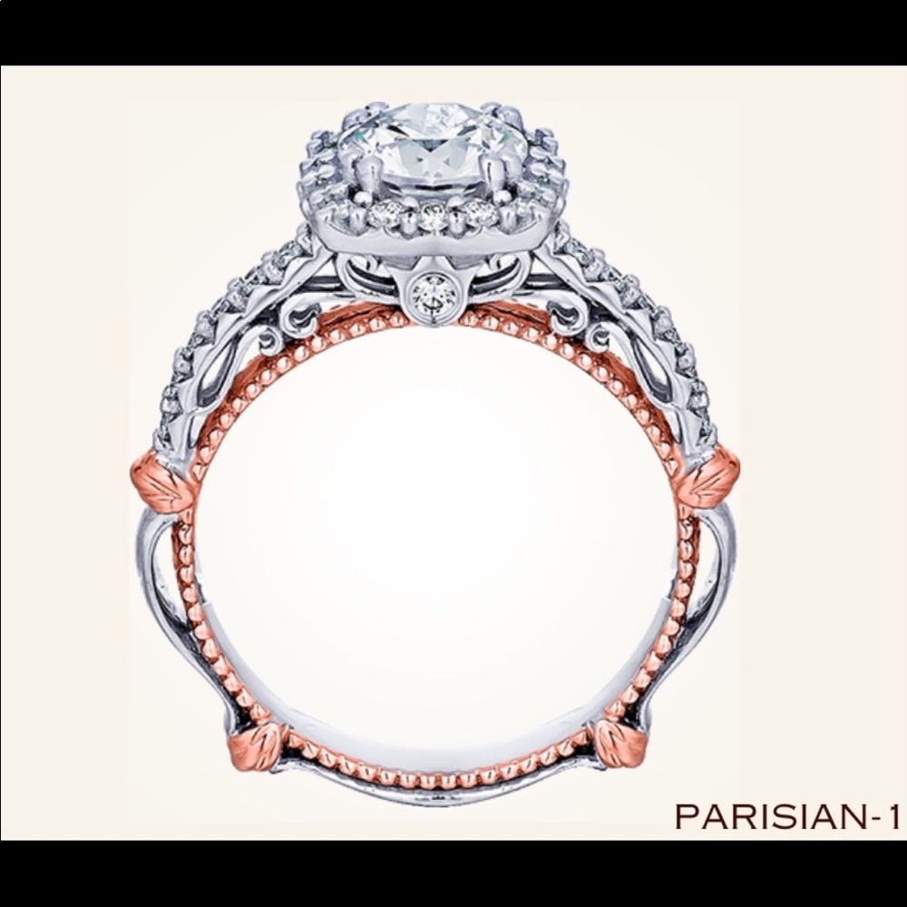 Customized rose gold Verragio engagement ring and wedding band. Size 6 1/4.
